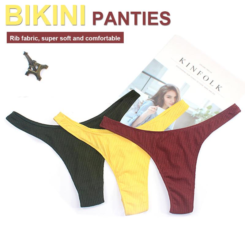

Sexy Cotton Bikini Panties Women Lingerie Bottoms Female Tanga G-string Briefs Ribbed Thong Underwear Women, Black