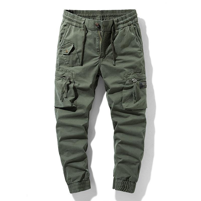 

Men's Pants Cotton Cargo Multi-pocket Leisure Bunched Elastic Waist Sweatpants Joggers Men Autumn Spring Casual Trousers, Black