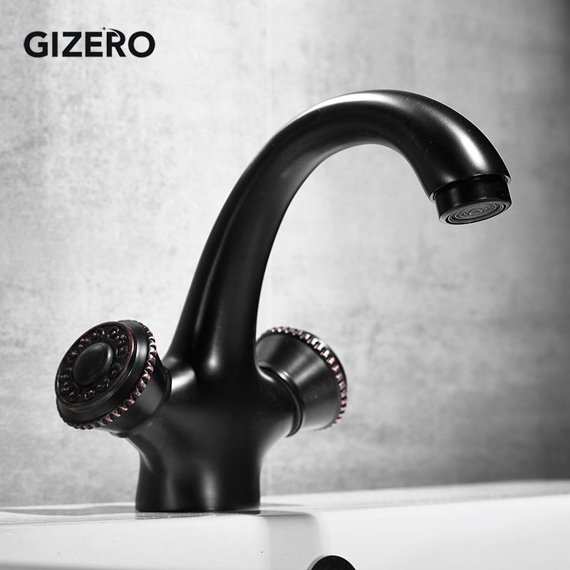 

Bathroom Sink Faucets GIZERO Cold Black Bronze Finish Faucet Bath Basin Tap Double Handles Control Water Vanity Mixer GI168
