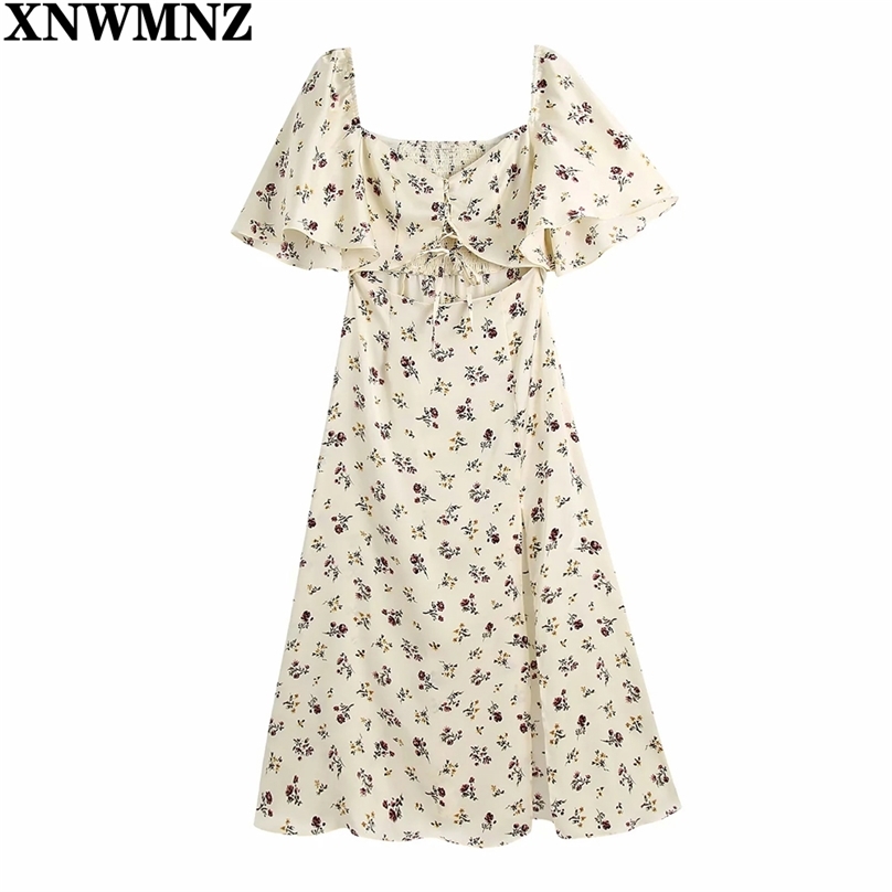 

Summer Dress Women Floral Print Long es Woman Vintage drawstrings Short Sleeve Elegant Sexy Cut Out robe 210520, Beige
