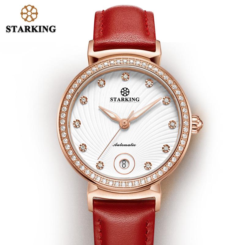 

Wristwatches $2021 Women Watch Genuine Leather Strap Automatic Mechanical Watches Luxury Red Wrist 50M WR, Blue
