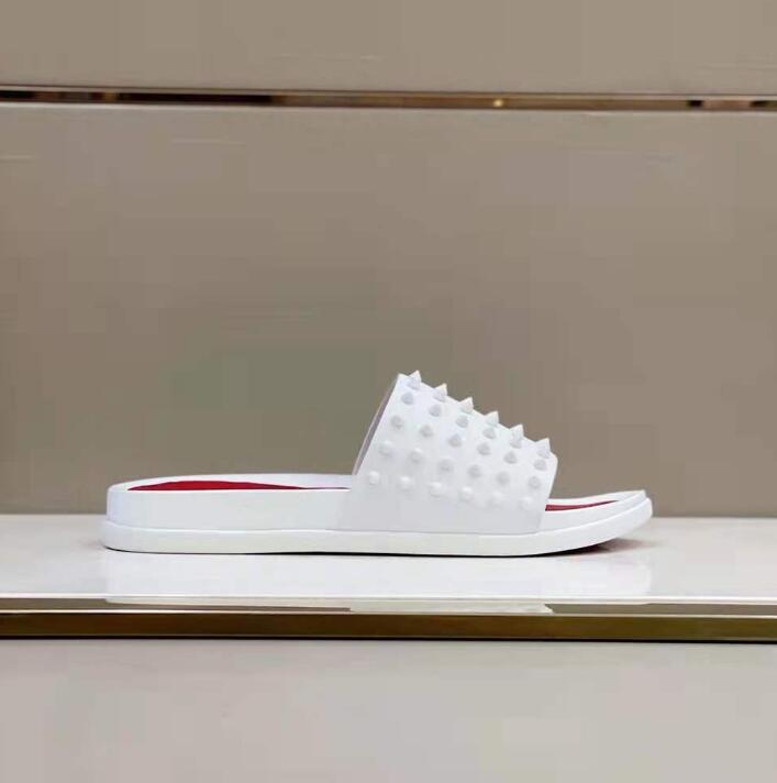 

21s Mens spikes slipper Red Bottom men's slippers Pool Fun Flat Sandals Men Spiked Shoes Slides Sandal Rubber slip-on platform flats factory high quality sale with box
