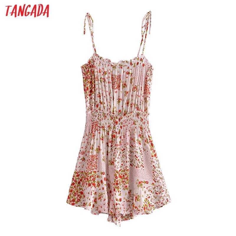 Tangada Women Ruffles Floral Playsuits Adjustable Spaghetti Strap Sleeveless Rompers Ladies Summer Chic Jumpsuits 3H326 210609-image-705298053