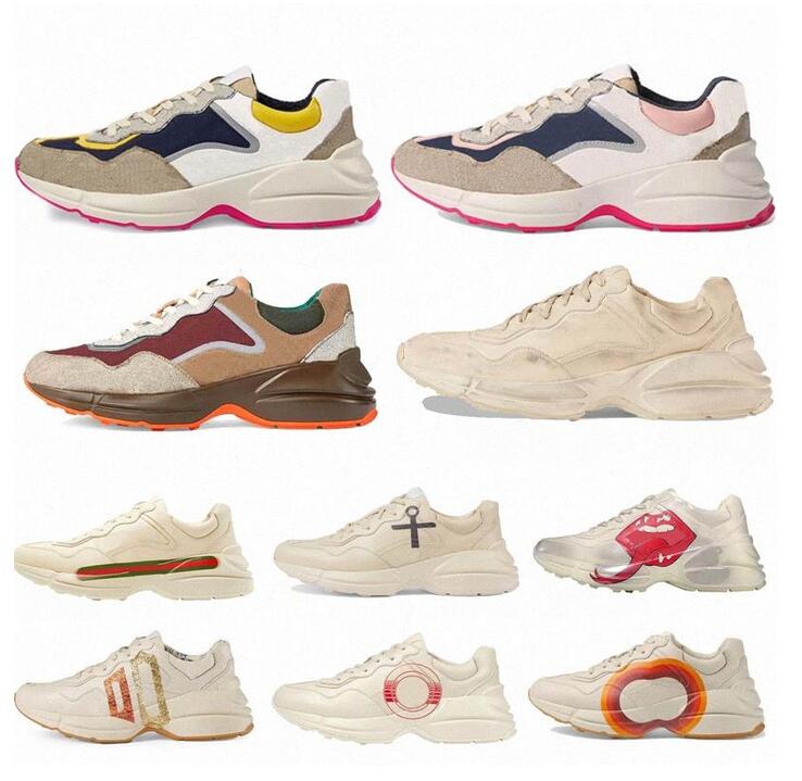 

2021 luxurys designers shoes Rhyton Sneakers Beige Men Trainers Vintage Luxury Chaussures Ladies Shoe Designer Sneaker with box, Color 9