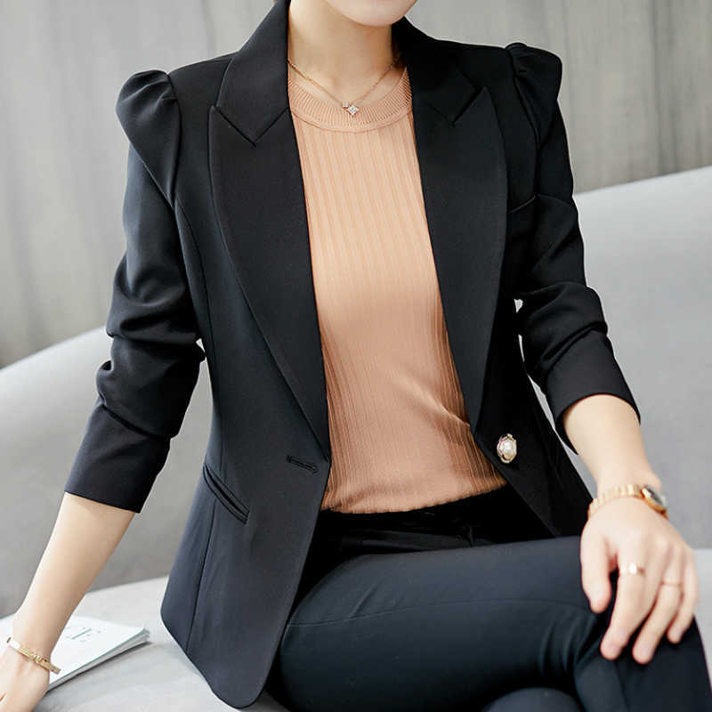

Autumn Long Sleeve Women Blazer Fashion Solid Black Suit Collar Office Work Ladies Blazer Formal Women Blazers And Jackets B656 210602, White
