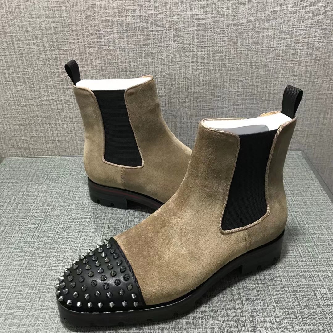 

red bottoms sneaker men boot spikes suede leather men shoes super perfect melon Motorcycle ankle boots size 38-47