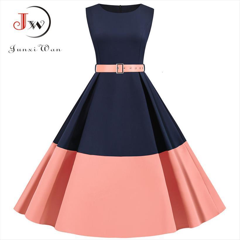 

3xl summer elegant vintage womens dresses midi solid patchwork a line vestidos sleeveless party plus size robe femme, Black;gray