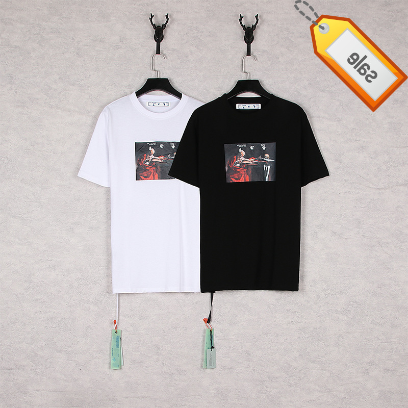 

Off Tide Oil Painting Arrow Print Short Sleeve Round Neck Cotton T-shirt, White