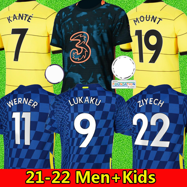 

LUKAKU 21 22 CHELsea Soccer Jerseys MOUNT WERNER HAVERTZ CHILWELL ZIYECH 2021 2022 PULISIC home blue away yellow Football Shirt KANTE Men Kids set Kits tops