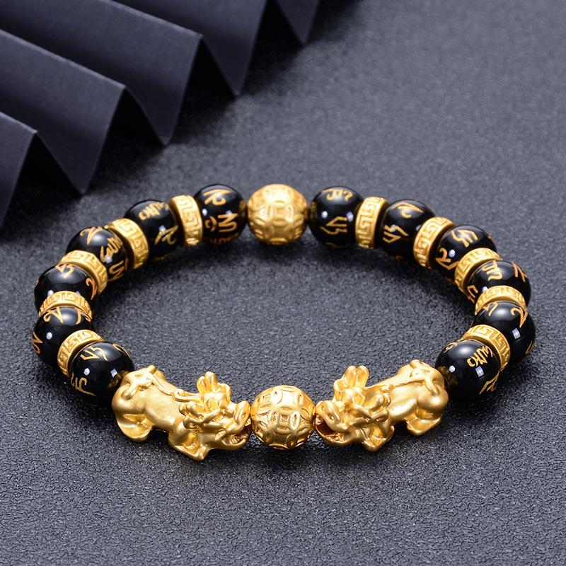 

Beaded, Strands Natural Real Black Obsidian Bracelet For Men Women Mantra Buddha Pixiu Feng Shui Chinese Good Luck Charm Wealth Health Gift