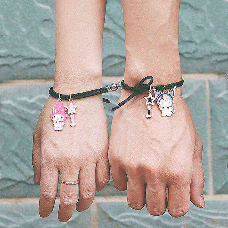 

2021 Romantic 2pcs/pair Magnet Couple Bracelet for Lovers Cute Cartoon Matching Partner Braslet Friendship Jewelry Birthday Gift