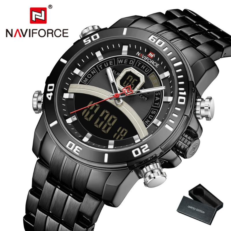 

Dual Time Chronograph Watch Men Sports Analog Digital Clock Waterproof Quartz Wristwatch Military Male Relogio 2021 Wristwatches, Silver black