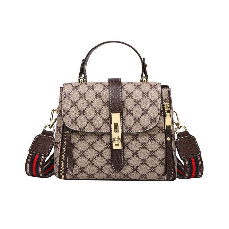 

Top quality New Fashion #2110 Vintage bucket bag large capacity messenger bag women's printed temperament one shoulder portable small square bag, Coffee