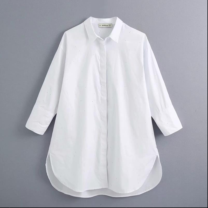 

women blouses simply style buttons decoration casual white poplin blouse office lady side split shirts chic blusas