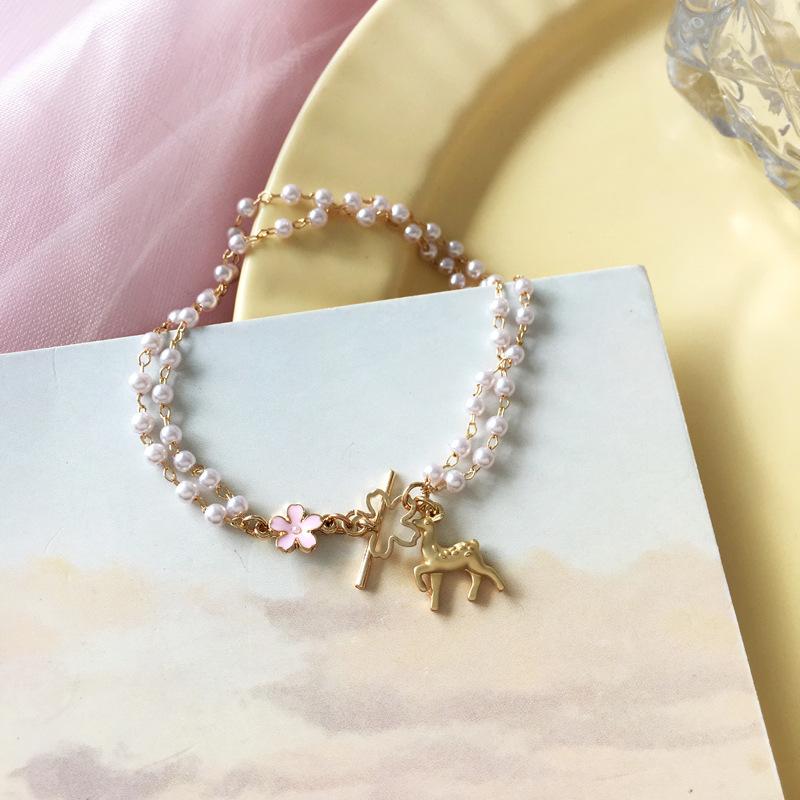 Beaded, Strands Double Layers Pearls Girls Friendship Bracelets Brief Fawn Cute Bracelet Charms-image-711283099