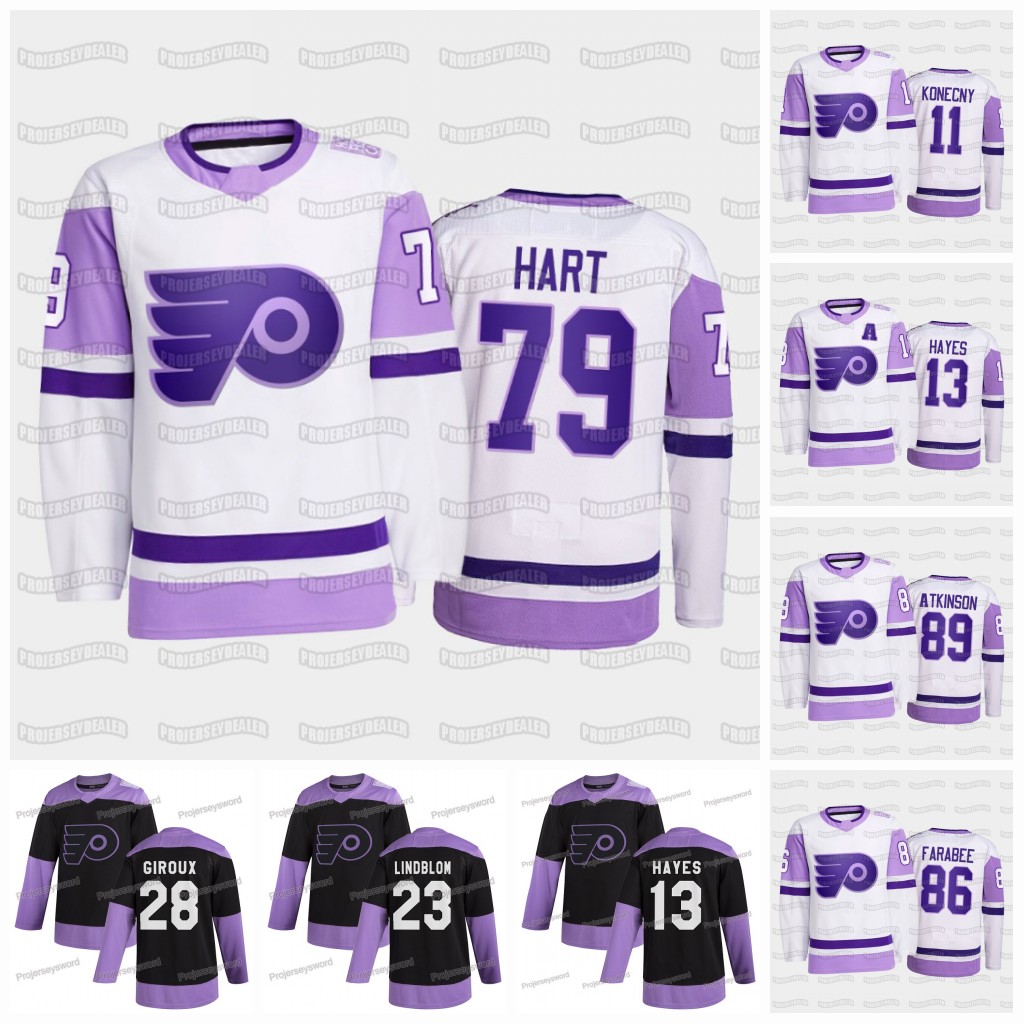 

Carter Hart Philadelphia Flyers 2021 Hockey Fights Cancer Jersey Cam Atkinson Claude Giroux Keith Yandle Kevin Hayes Martin Jones Couturier Oskar Lindblom, 2020 black fights cancer womens:s-2xl