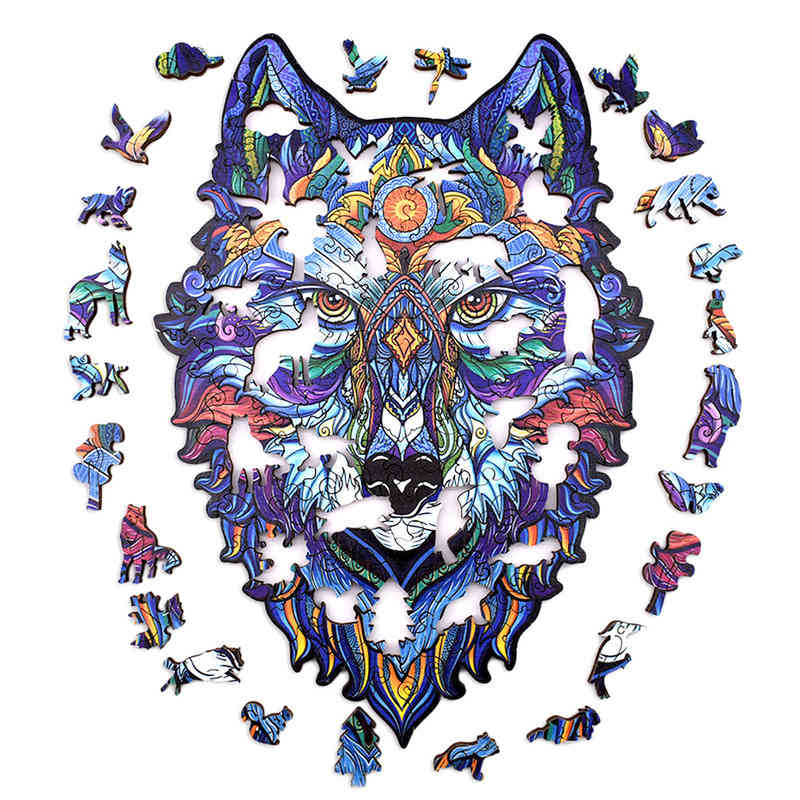 

Hot selling wooden totem wolf head puzzle toys