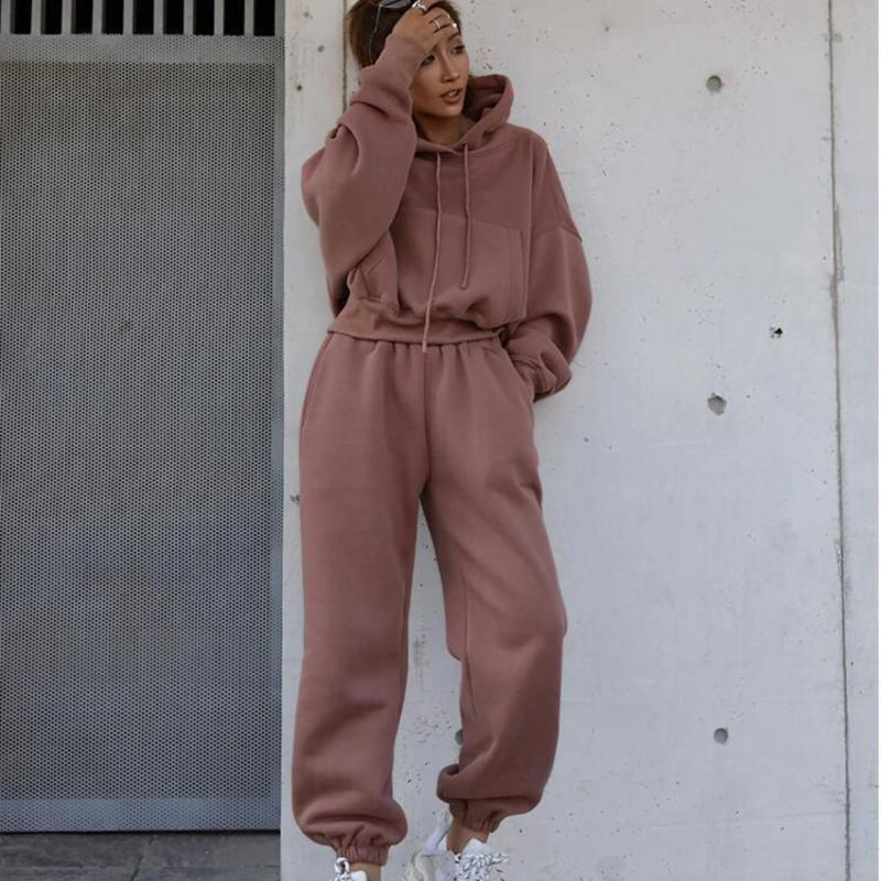 

Women's Two Piece Pants Autumn And Winter Fashion Long Sleeve Hooded Sports Leisure Suit Set Sweat Suits Women Matching Sets, White