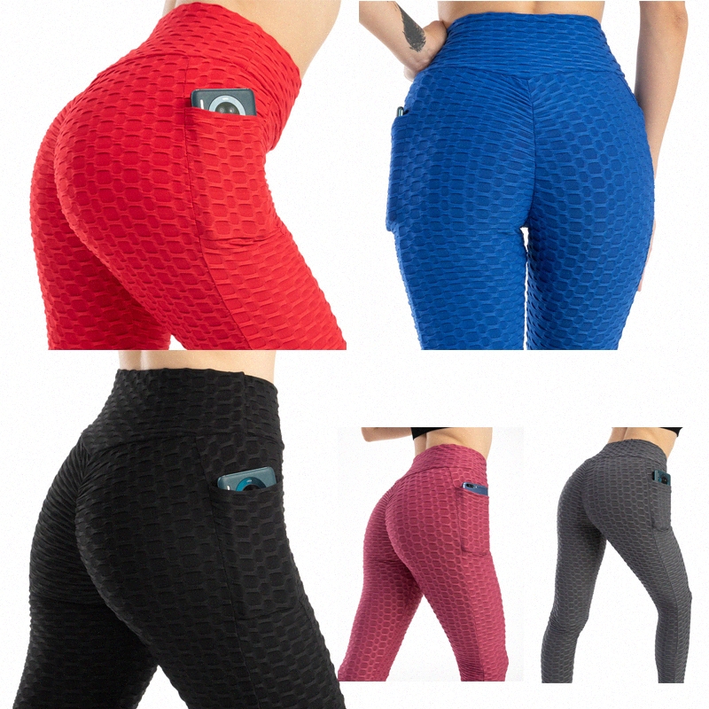 

Women's High Waist Yoga Butt Lift Leggings Bubble Pants with Pockets Tummy Control Slimming Textured Booty Running Workout Ruched d73j#, Black