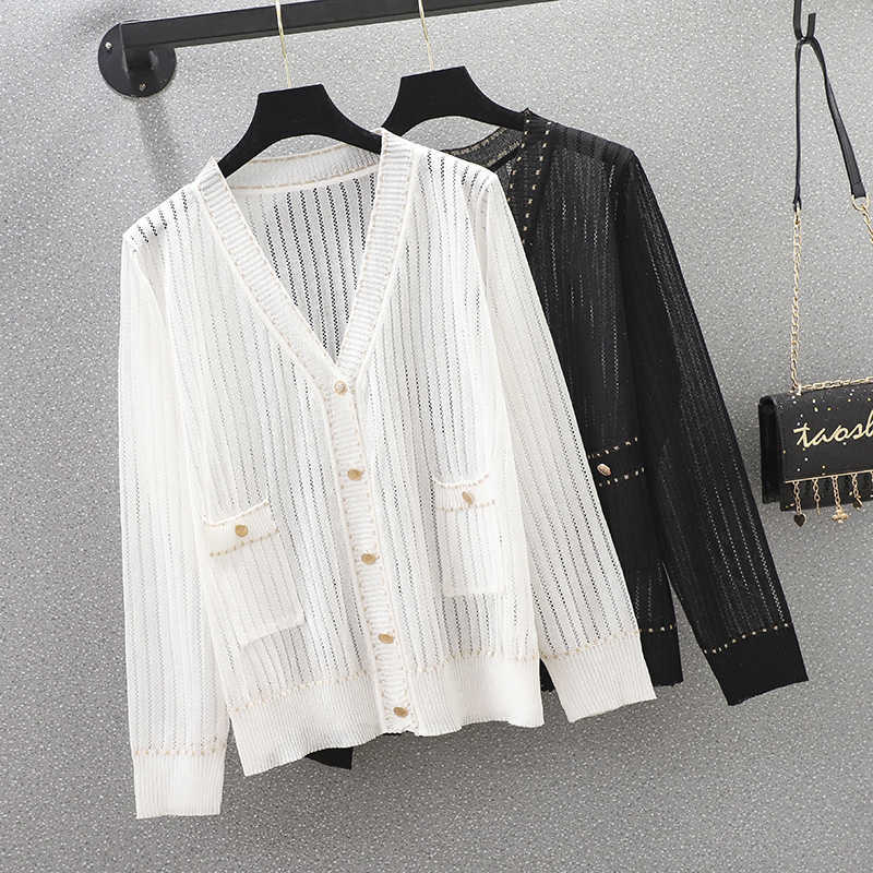 

Oversized Knitted Cardigan women plus size Summer cardigan Sweater women Loose Hollow coat kardigan Sweter Cardigans korean top 210604, Black