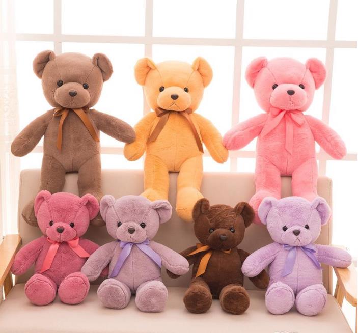 

35cm super soft plush colored ribbon teddy bear baby doll for girl's birthday present, Multicolor