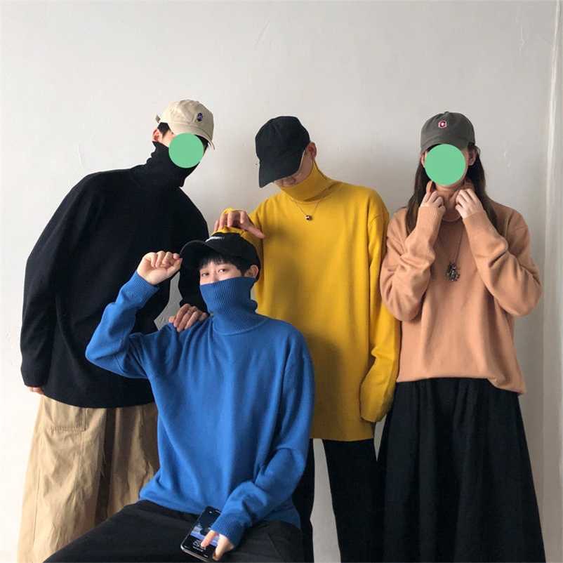 

HYBSKR Men's Winter Sweater Loose Solid Color Turtleneck Male Jumpers Casual Oversize Pullovers Korean Men's Clothing 211018, Guolv