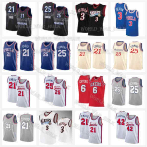 

2021 Philadelphia Ben 25 Simmons Jersey Joel 21 Embiid 76ers Julius 6 Erving Allen 3 Iverson Al 42 Horford 20 21 New Basketball Jerseys, Black;blue