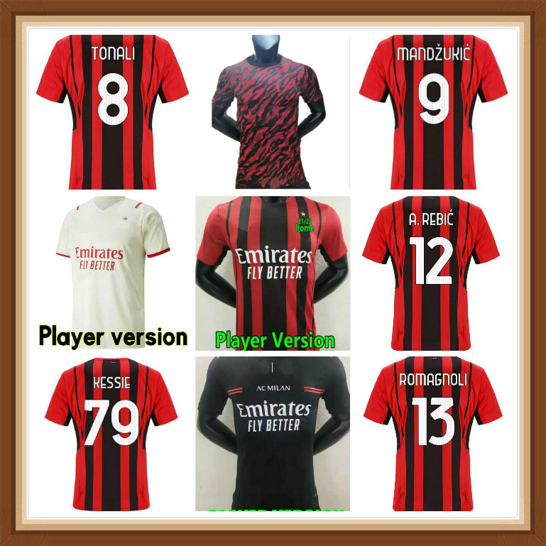 

20 21 22 Player Version AC Soccer milan BALR. jerseys 2021 2022 IBRAHIMOVIC TONALI Mandzukic Kessie Men kid Kits football Training shirts, Black