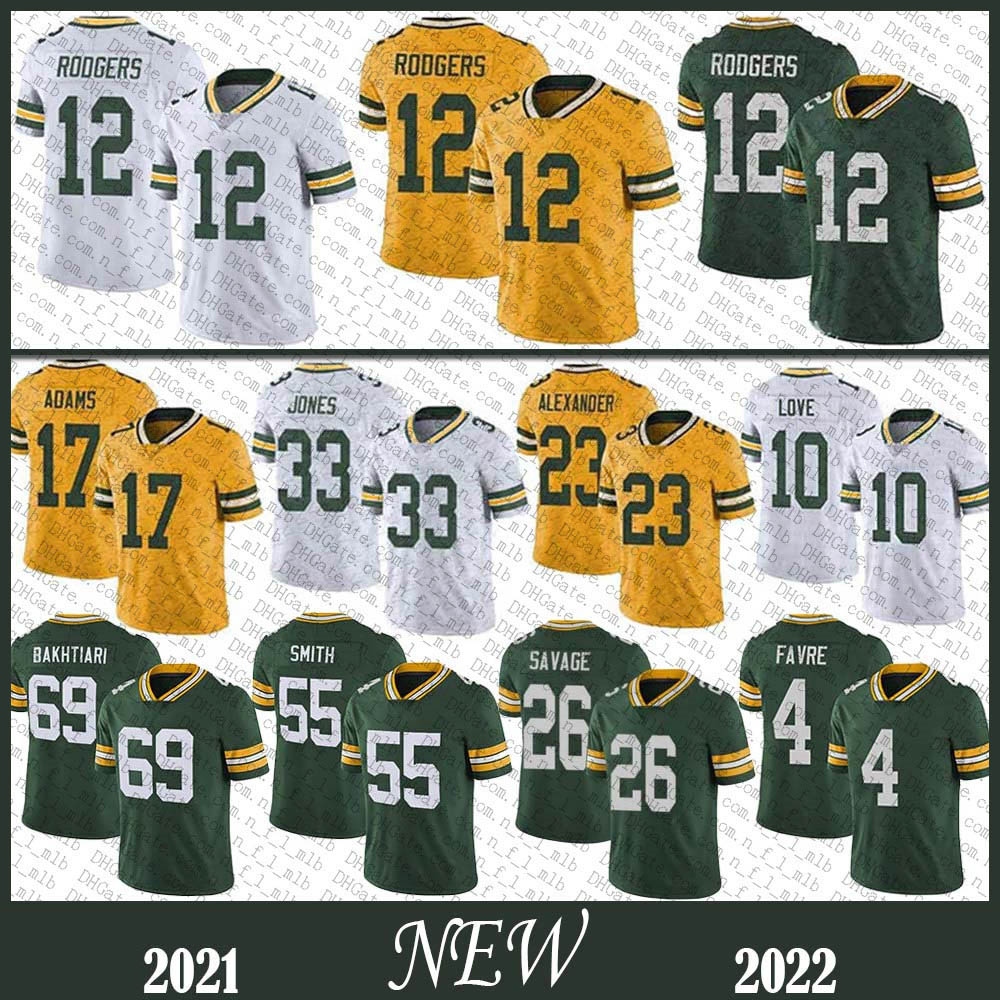 

12 Aaron Rodgers 17 Davante Adams 33 Jones Green Football Jersey 23 Jaire Alexander 69 David Bakhtiari 55 ZaDarius Smith Randall Cobb BayPackerDarnell Savage, Shown