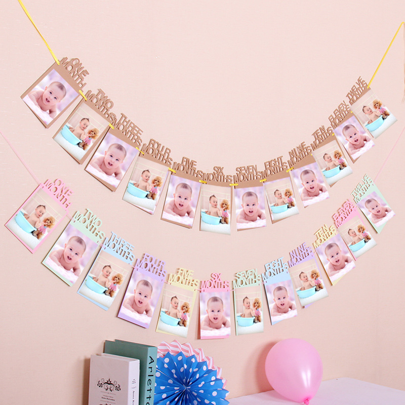 

1st Birthday Baby Photo Banner for First to 12 months Monthly Milestone Photo Love Memory Family Supplies