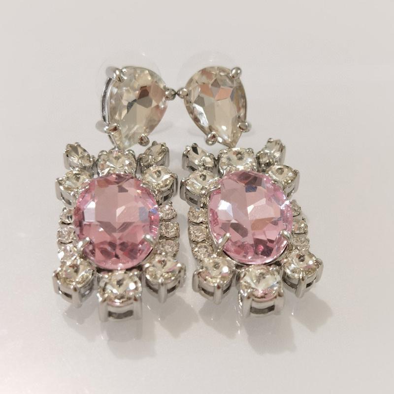 

Dangle & Chandelier Fashion Geometry Crystal Pink Zircon Earrings Silver Color For Women High Quality Fancy Bijoux