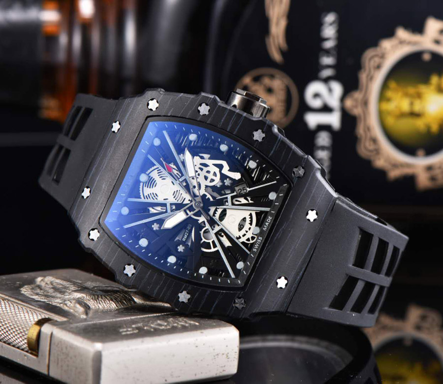 

Brand Watches Men Tonneau style Rubber strap RICH wrist Watch RM28, Slivery;brown