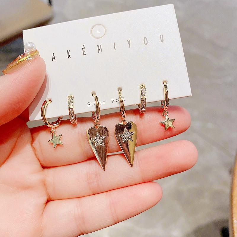 

Dangle & Chandelier Trendy CZ Crystal Star Heart Hanging Earrings Gold Color Plated Cubic Zirconia Women Set Jewelry, Silver