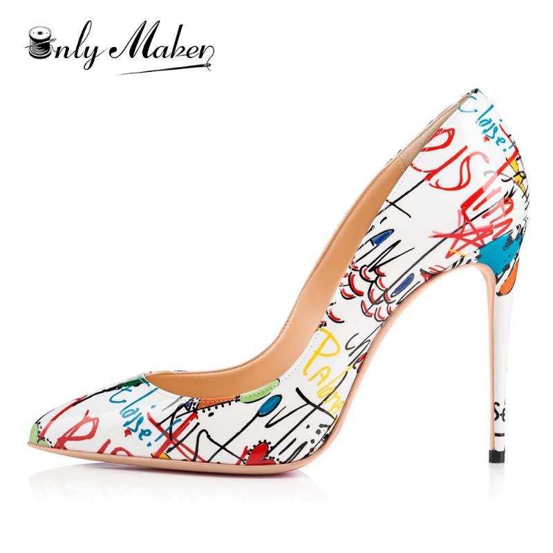 

Dress Shoes Onlymaker Woman's Pumps Sandadals Graffiti Printing Pointed Toe 12cm High Heels Classical Sexy Sandals For Party Big Size, Black