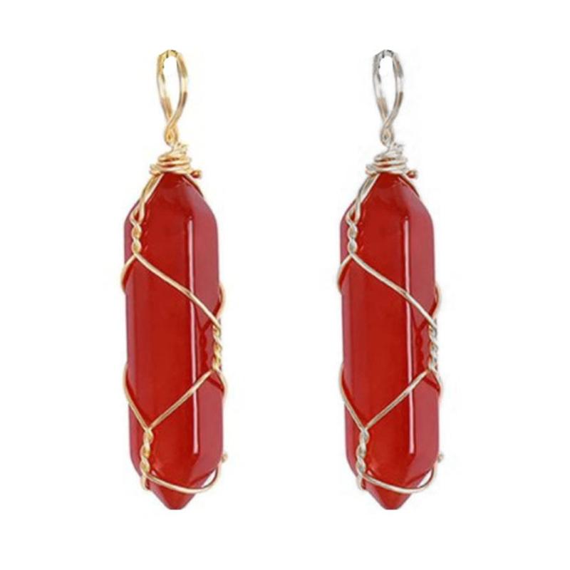 

Charms 83XC Gemstone Carnelian Pendants Wire Wrapped Spiritual Charm For Necklace Jewelry Making Women Girls DIY, Bronze;silver