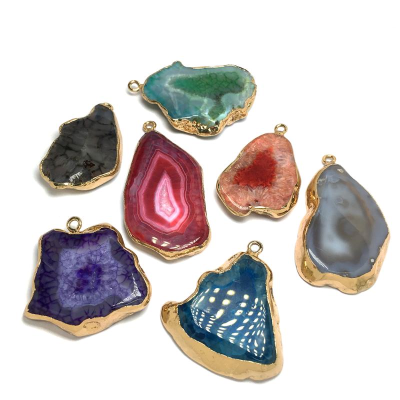 

Charms Natural Irregular Agates Pendants Necklace For Jewelry Making DIY Accessories Fit Necklaces Size 25x40-30x50mm, Bronze;silver