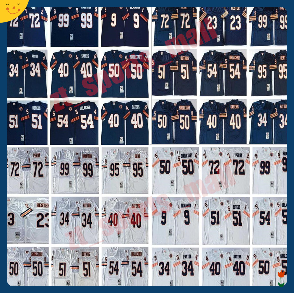 

Vintage Football Jersey Walter Payton Gale Sayers Mike Singletary Brian Urlacher Devin Hester Jim McMahon Dick Butkus Jerseys, As shown in illustration