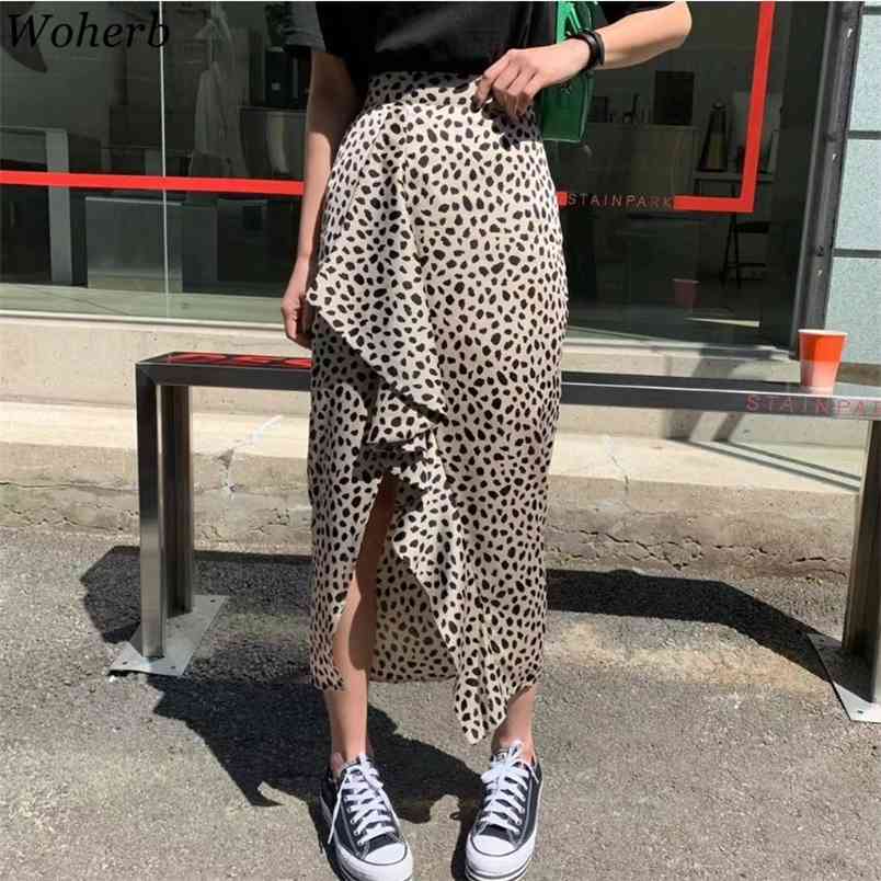 

Chiffon Skirt Summer Irregular Split Ruffled High Waist Bodycon Saia Korean Jupe Fashion Print Slim Fit Mujer Faldas 210519, Beige