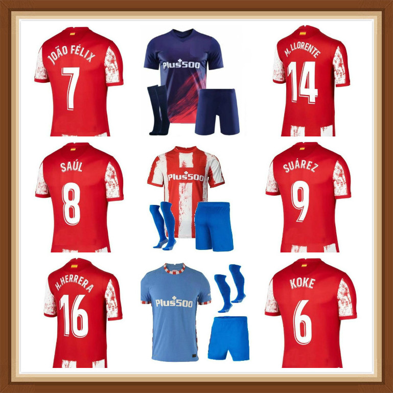 

JOAO FELIX Atletico SUAREZ Madrid Soccer Jerseys 2021 2022 SAUL Camisetas 20 21 22 LLORENTE CORREA Football Shirt Men Kids Kit set uniform, Brown