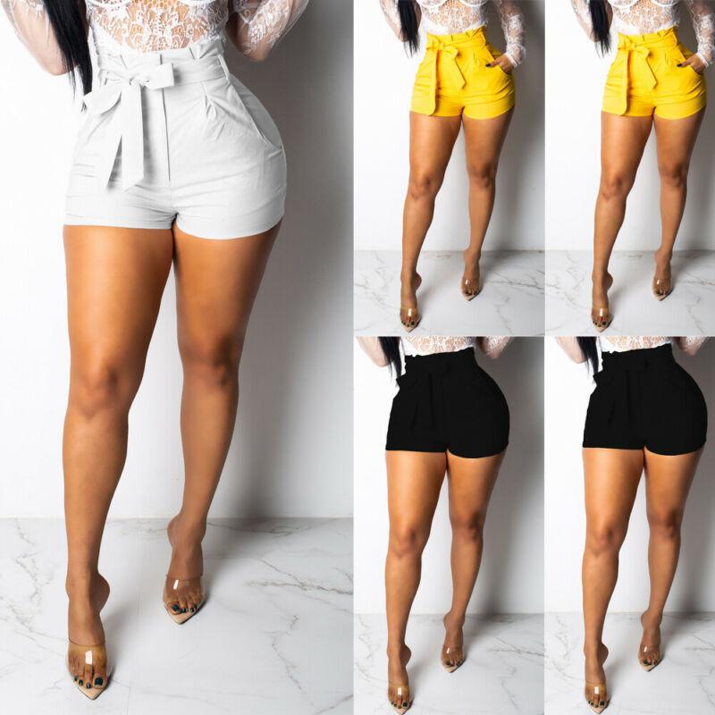 

Women' Shorts Casual Short 2021 High Waist Summer Solid Stylish Ladies Slim Beach Belt Streetwear, Black