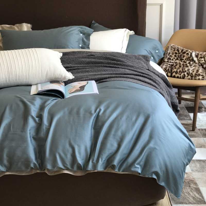 

Style solid color simple 60 thread count long staple cotton satin four piece set plain cotton sheet fitted sheet bedding