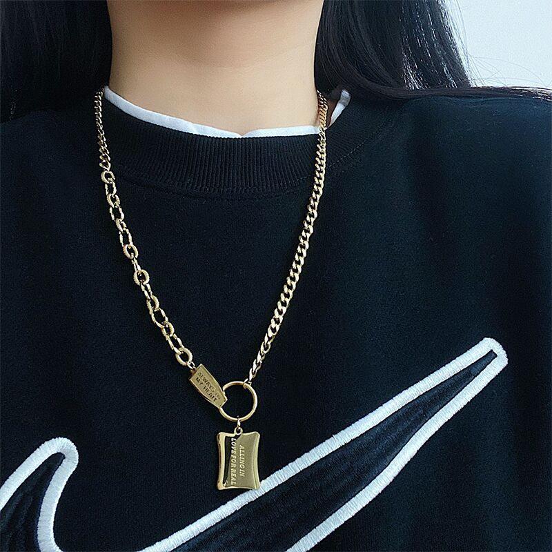 

Pendant Necklaces Whole Body Titanium Steel Necklace Stacked Hip-hop Sweater Chain Ins Men And Women With The Same Letter Tide Brand, Silver