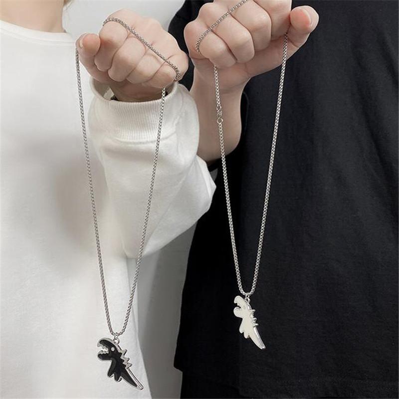 

Pendant Necklaces Cute Cartoon Animal Dinosaur Couple Necklace Hip Hop Stainless Steel For Men Women Long Sweater Chain Jewelry