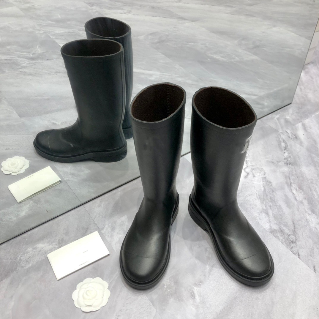 

2022 Rain Boots Season Proof Water Women's Knee Boot Medium Tube Thick Bottom Chimney British Style Martin Shoes Size 36-41, Black