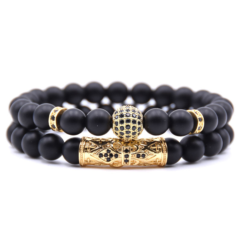 

High Quality 18K Gold Plated Beads Strands Copper CZ Charm Power Bracelet 2pcs/set