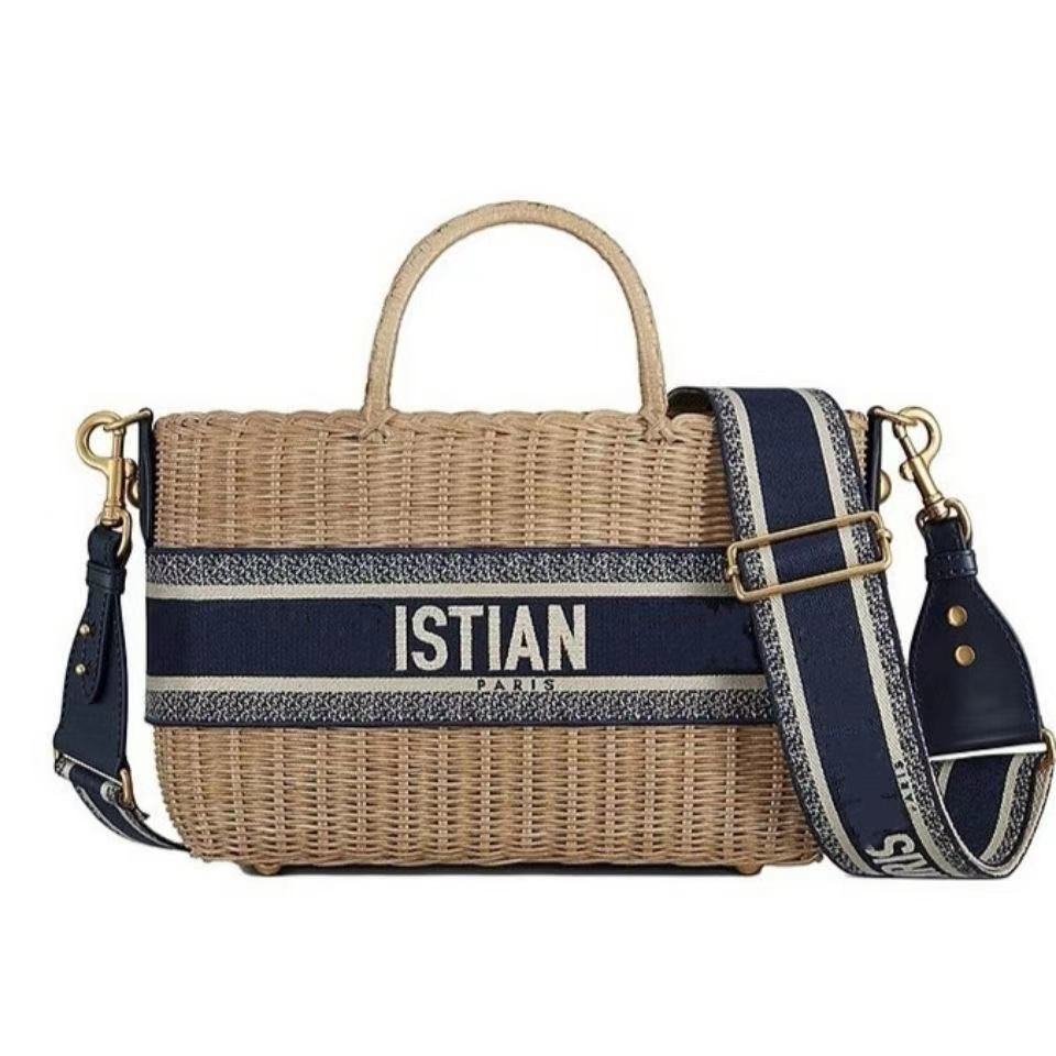 

D home letter woven bag female 2021 embroidery one-shoulder messenger portable large-capacity hand-made straw parceWicker basketl