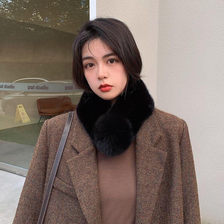 

Scarves Imitation Hair Neck Protection Bib Women's Winter Warm Korean Pure Color Magnetic Wool Suction Collar Small Scarf