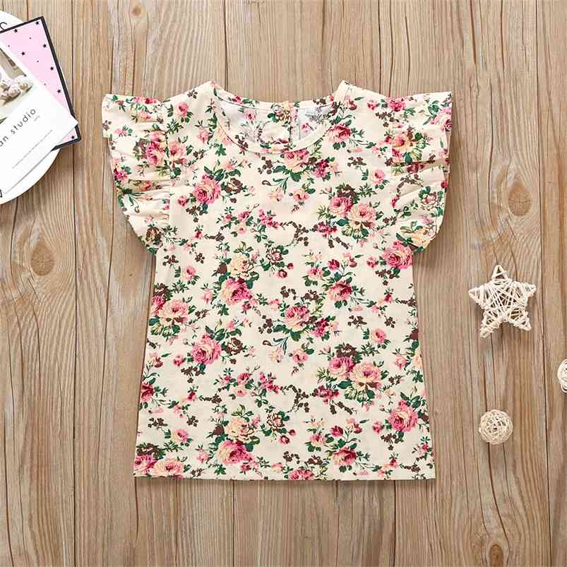 

Summer Style Children Short Sleeve O Neck Print Floral Cute Baby Girl Or Boys T-shirt 9M-6T 210629, Yellow