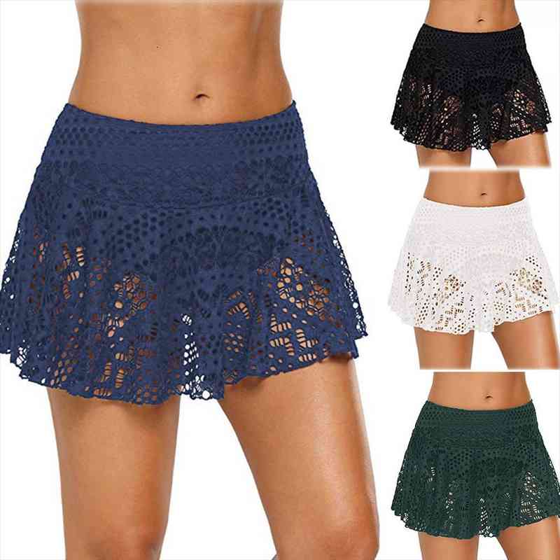 

bikinis womens lace crochet skirted bikini bottom swimsuit short skort swim skirt cover-ups dropping maillot de bain panty, White;black