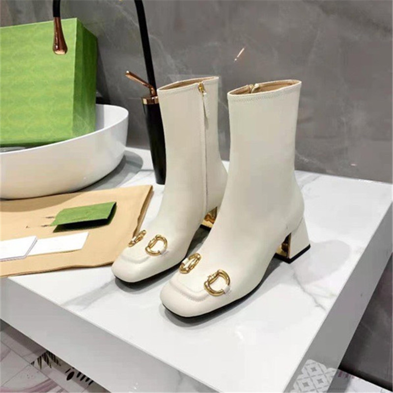 

Autumn and Winter Fashion Show Designer Boots Platform Boot Cowhide Leather Black Thick Heel Woman Bootss Size 34-40, Shoes box